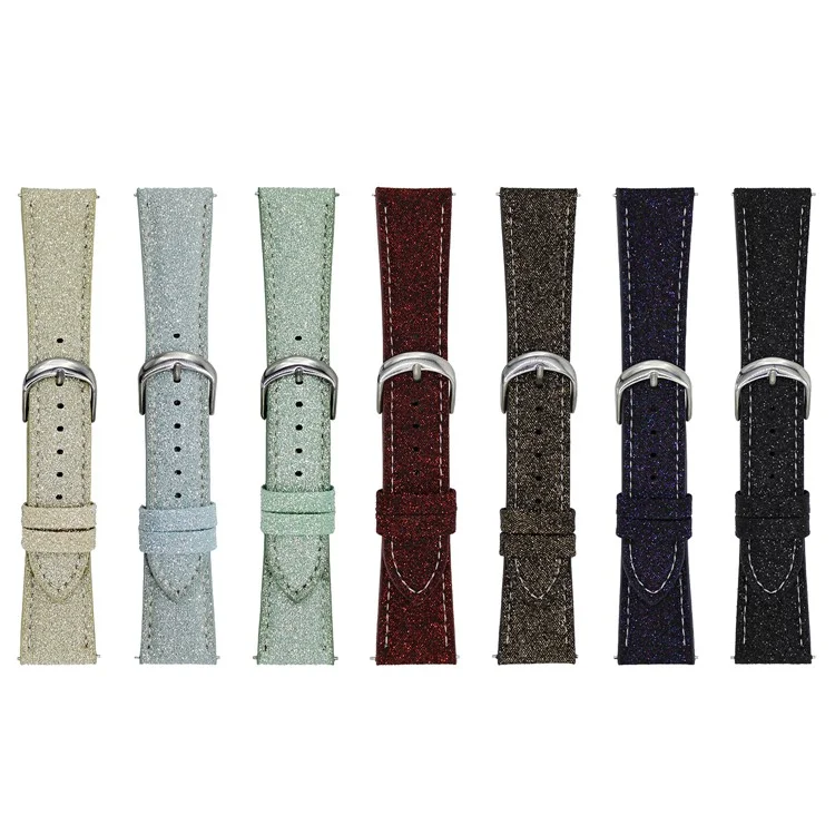 For Samsung Galaxy Watch7 44mm  /  40mm Adjustable Strap 20mm Glitter Leather Watch Band - Red