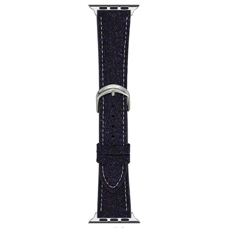 Adjustable Strap for Apple Watch Series 10 9 8 7 SE 6 5 4 3 2 1 42mm 41mm 40mm 38mm Glitter Leather Watch Band - Purple