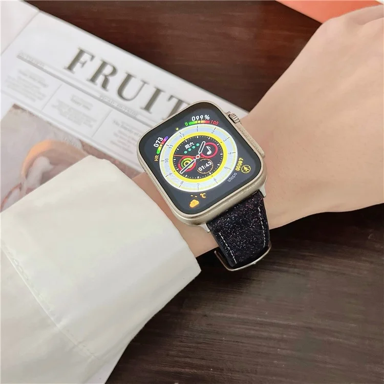 Adjustable Strap for Apple Watch Series 10 9 8 7 SE 6 5 4 3 2 1 42mm 41mm 40mm 38mm Glitter Leather Watch Band - Purple