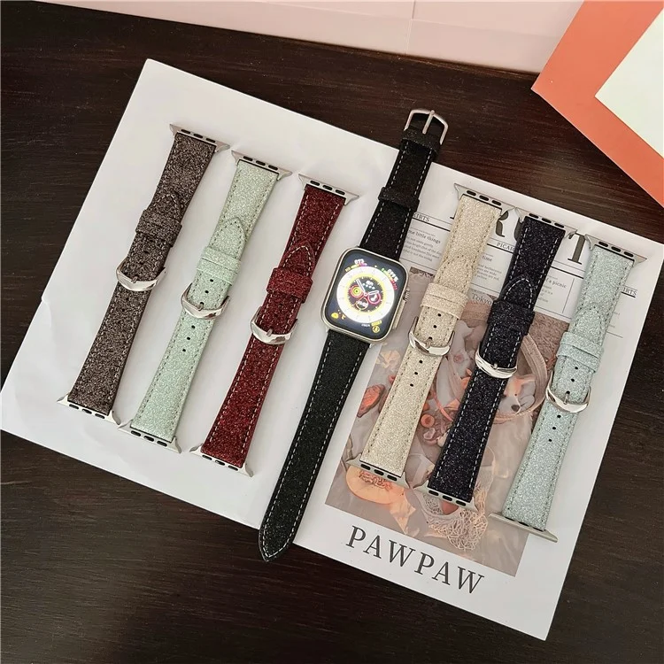 Adjustable Strap for Apple Watch Series 10 9 8 7 SE 6 5 4 3 2 1 42mm 41mm 40mm 38mm Glitter Leather Watch Band - Purple