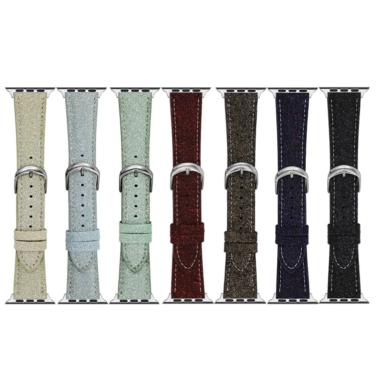 Adjustable Strap for Apple Watch Series 10 9 8 7 SE 6 5 4 3 2 1 42mm 41mm 40mm 38mm Glitter Leather Watch Band - Purple