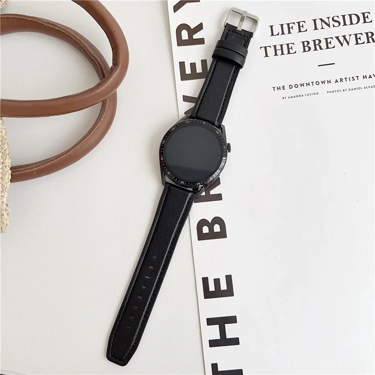 Cinturino per orologio da 20mm per Samsung Galaxy Watch7 44mm / 40mm con estremità piatta, texture Napa, rivestito in silicone PU - Nero