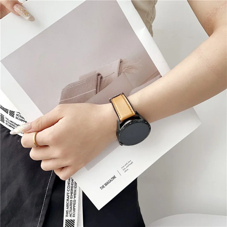 22mm Watch Band for Huawei Watch GT 5 46mm / 5 Pro 46mm Flat End Napa Texture PU Covered Silicone Strap - Light Brown
