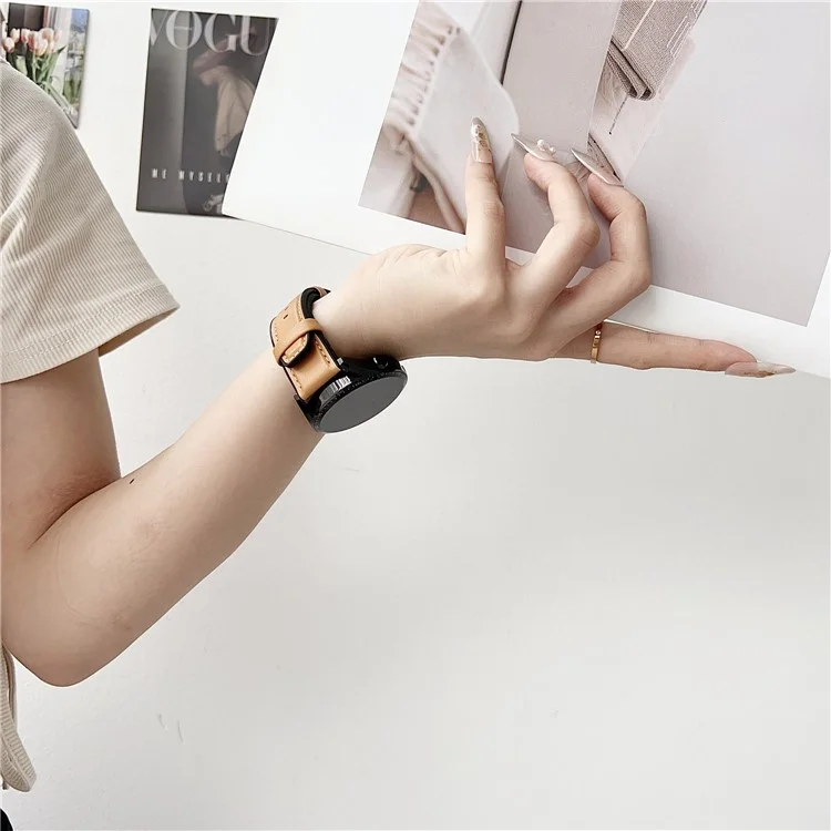 22mm Watch Band for Huawei Watch GT 5 46mm / 5 Pro 46mm Flat End Napa Texture PU Covered Silicone Strap - Light Brown