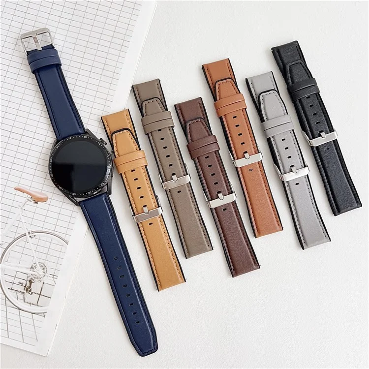 22mm Watch Band for Huawei Watch GT 5 46mm / 5 Pro 46mm Flat End Napa Texture PU Covered Silicone Strap - Light Brown