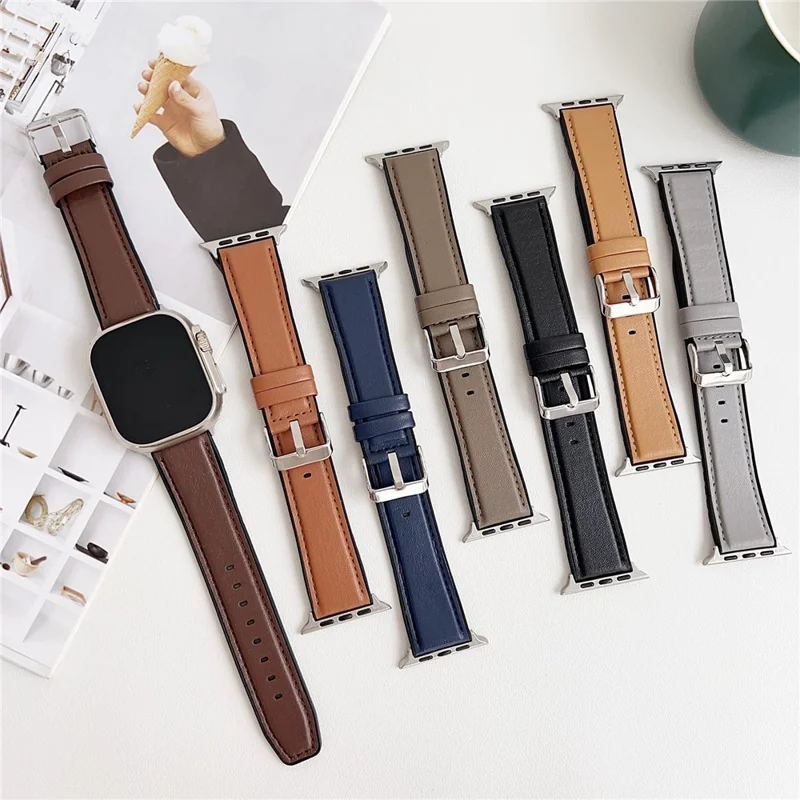 Watch Band for Apple Watch Series 10 9 8 7 SE 6 5 4 3 2 1 42mm 41mm 40mm 38mm Napa Texture PU Covered Silicone Strap - Black