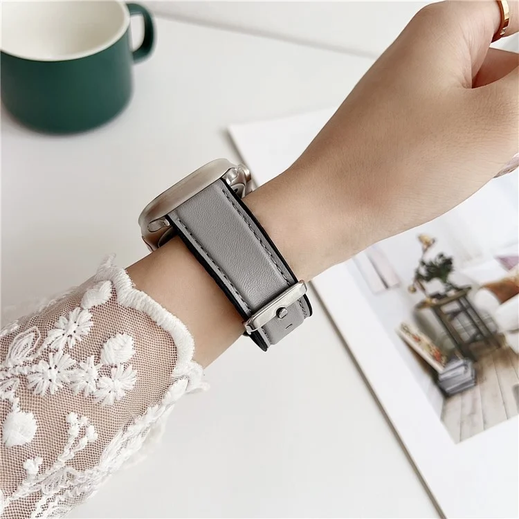 Watch Band for Apple Watch Series 10 Ultra 9 8 7 SE 6 5 4 3 2 1 46mm 49mm 45mm 44mm 42mm Napa Texture PU Covered Silicone Strap - Light Brown