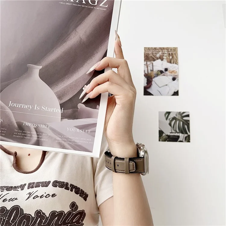 Watch Band for Apple Watch Series 10 Ultra 9 8 7 SE 6 5 4 3 2 1 46mm 49mm 45mm 44mm 42mm Napa Texture PU Covered Silicone Strap - Light Brown