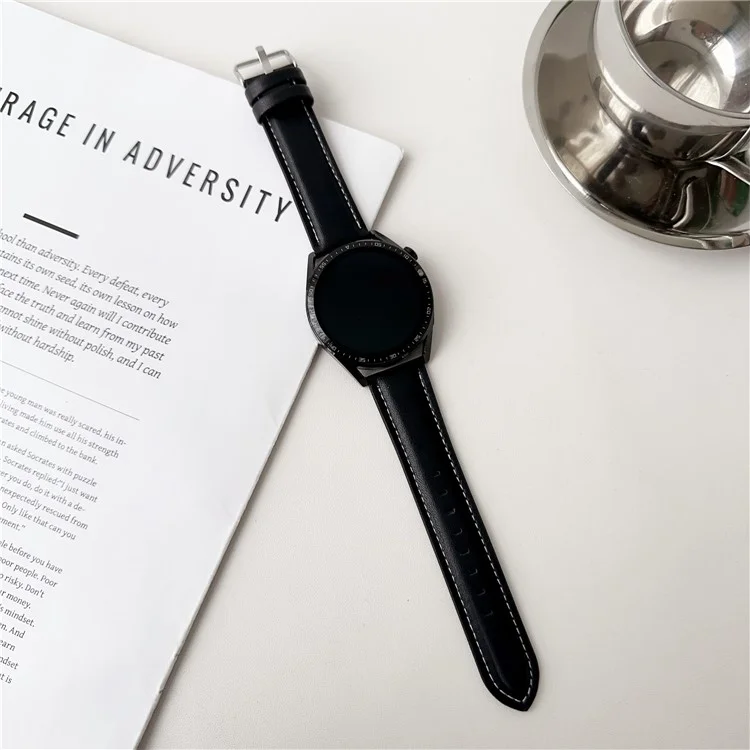 Pour Huawei Watch GT 5 46mm Bracelet de Montre en Cuir Nappa 22mm Ajustable - Noir