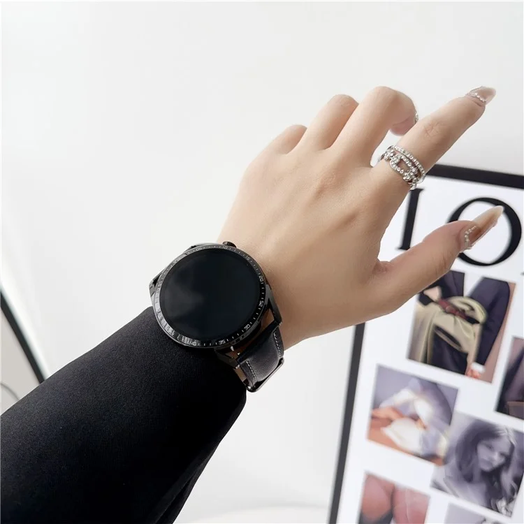 Pour Huawei Watch GT 5 46mm Bracelet de Montre en Cuir Nappa 22mm Ajustable - Noir