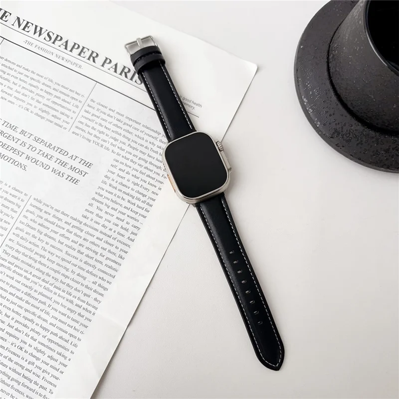 Watch Band for  Apple Watch Series 11 10 42mm / 9 8 7 41mm / SE3 SE2 SE 6 5 4 40mm / 3 2 1 38mm Nappa Texture Adjustable Leather Wrist Strap - Black