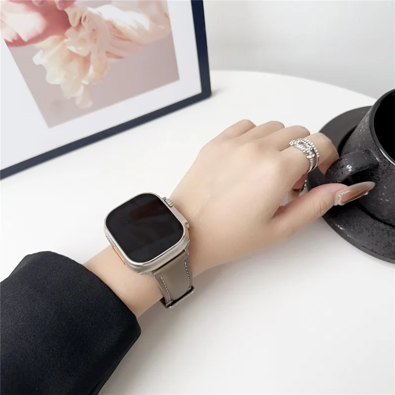 Watch Band for  Apple Watch Series 11 10 42mm / 9 8 7 41mm / SE3 SE2 SE 6 5 4 40mm / 3 2 1 38mm Nappa Texture Adjustable Leather Wrist Strap - Black