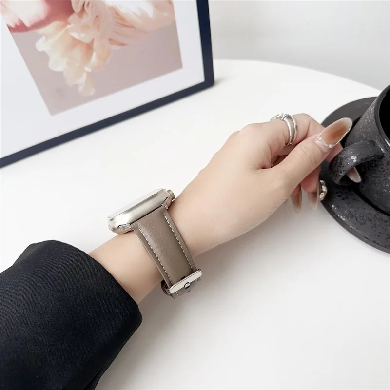 Watch Band for  Apple Watch Series 11 10 42mm / 9 8 7 41mm / SE3 SE2 SE 6 5 4 40mm / 3 2 1 38mm Nappa Texture Adjustable Leather Wrist Strap - Black