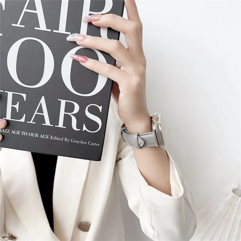 Watch Band for  Apple Watch Series 11 10 42mm / 9 8 7 41mm / SE3 SE2 SE 6 5 4 40mm / 3 2 1 38mm Nappa Texture Adjustable Leather Wrist Strap - Black