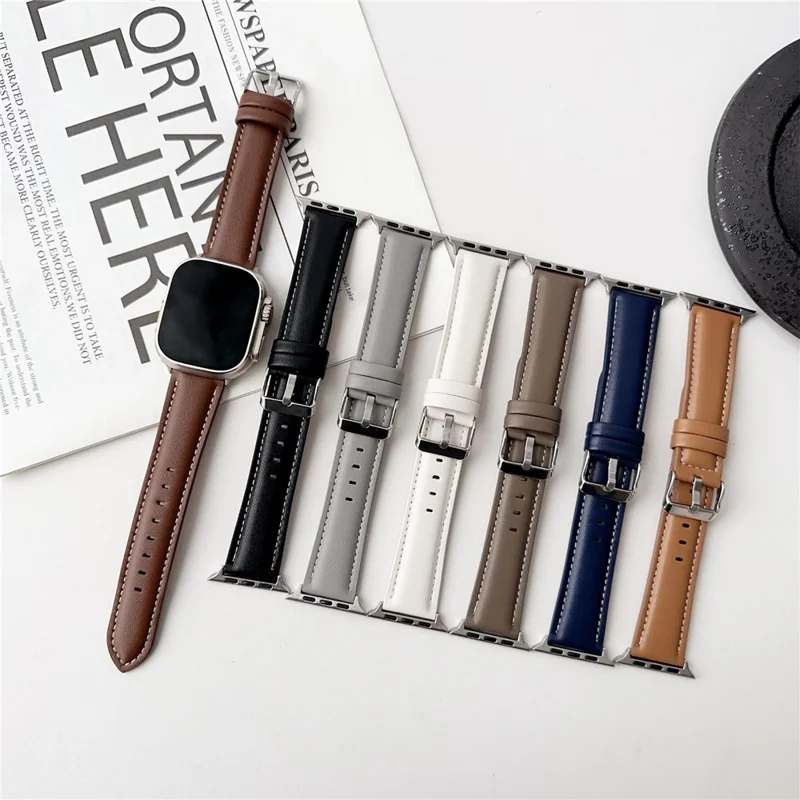 Watch Band for  Apple Watch Series 11 10 42mm / 9 8 7 41mm / SE3 SE2 SE 6 5 4 40mm / 3 2 1 38mm Nappa Texture Adjustable Leather Wrist Strap - Black
