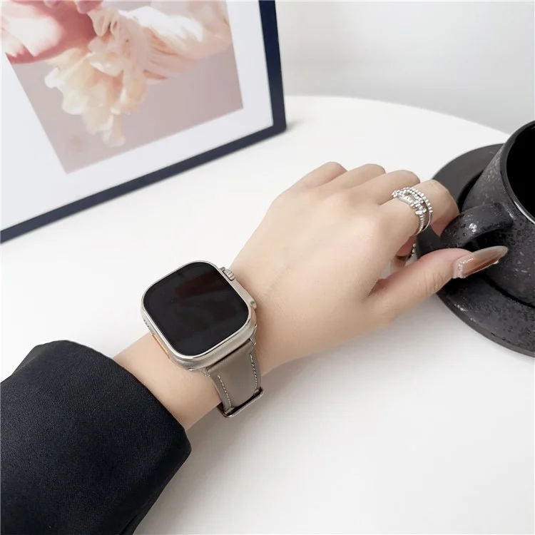 Watch Band for Apple Watch Series 10 Ultra 9 8 7 SE 6 5 4 3 2 1 46mm 49mm 45mm 44mm 42mm Nappa Texture Leather Wrist Strap - Black