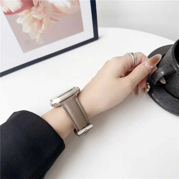 Watch Band for Apple Watch Series 10 Ultra 9 8 7 SE 6 5 4 3 2 1 46mm 49mm 45mm 44mm 42mm Nappa Texture Leather Wrist Strap - Black