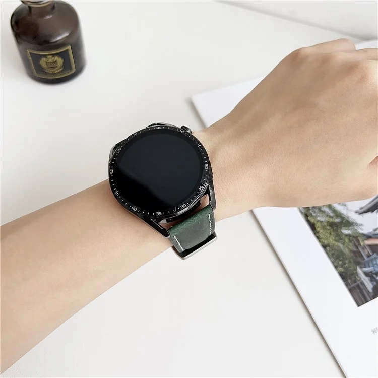 Correa de Cuero Auténtico Universal de 22 mm para Huawei Watch GT 5 46mm - Marrón Claro