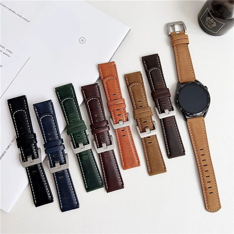 Correa de Cuero Auténtico Universal de 22 mm para Huawei Watch GT 5 46mm - Marrón Claro