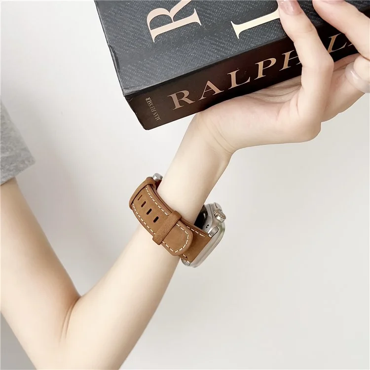 Original Lederarmband für Apple Watch Series 10 9 8 7 SE 6 5 4 3 2 1 42mm 41mm 40mm 38mm Ersatz-Uhrenarmband - Dunkelbraun