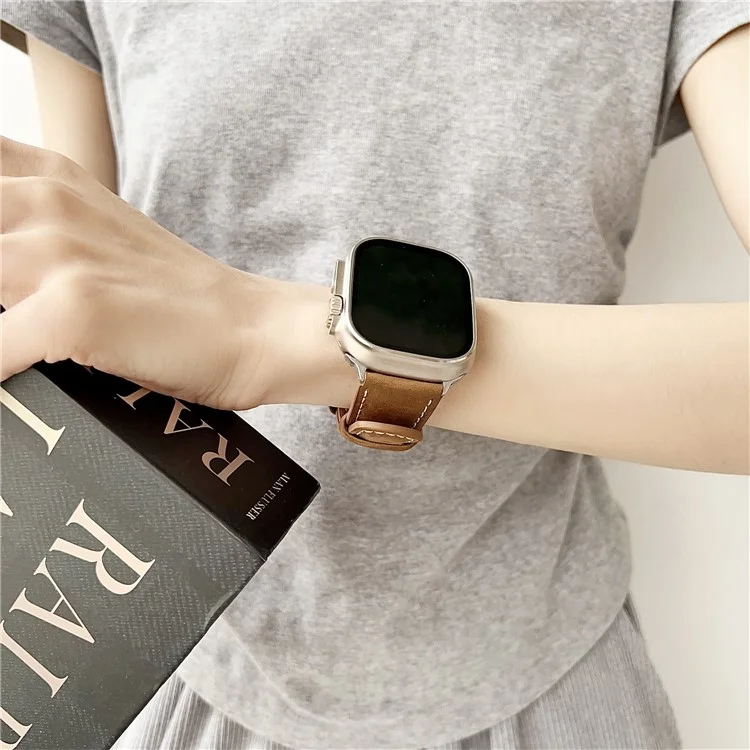 Original Lederarmband für Apple Watch Series 10 9 8 7 SE 6 5 4 3 2 1 42mm 41mm 40mm 38mm Ersatz-Uhrenarmband - Dunkelbraun