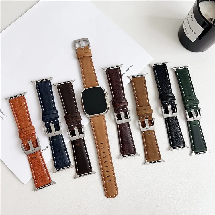 Original Lederarmband für Apple Watch Series 10 9 8 7 SE 6 5 4 3 2 1 42mm 41mm 40mm 38mm Ersatz-Uhrenarmband - Dunkelbraun