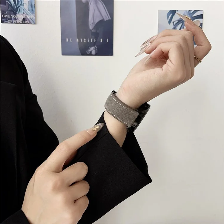 20mm Universal Armband für Samsung Galaxy Watch7 / Watch6 Magnetverschluss Leder Nylon Armband - Kaffee