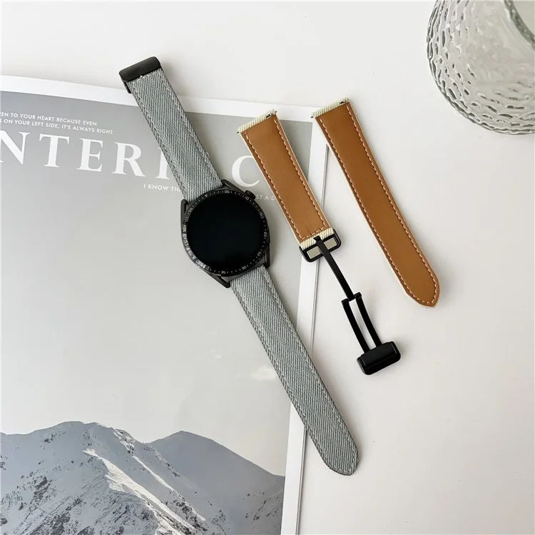 22mm Universal Uhrenarmband Für Huawei Watch GT 5 46mm Magnetverschluss Leder Nylon Armband - Kaffee