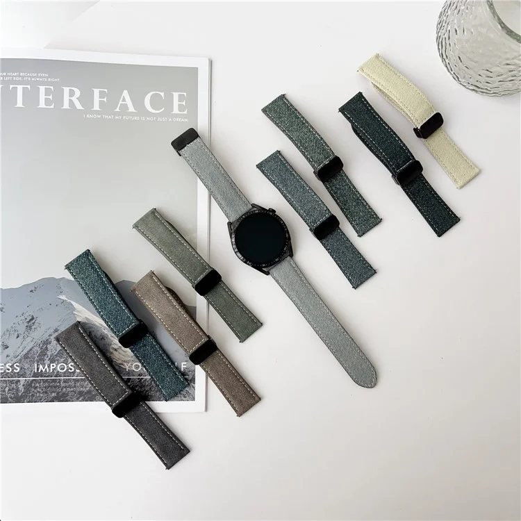 22mm Universal Uhrenarmband Für Huawei Watch GT 5 46mm Magnetverschluss Leder Nylon Armband - Kaffee