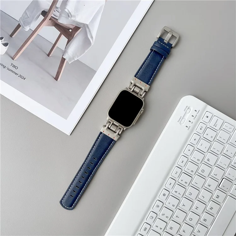 Lederarmband für Apple Watch Series 10 9 8 7 SE 6 5 4 3 2 1 42mm 41mm 40mm 38mm Crazy Horse Textur Armband - Dunkelblau