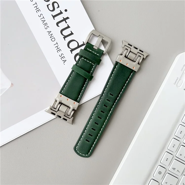 Lederarmband für Apple Watch Series 10 9 8 7 SE 6 5 4 3 2 1 42mm 41mm 40mm 38mm Crazy Horse Textur Armband - Dunkelblau