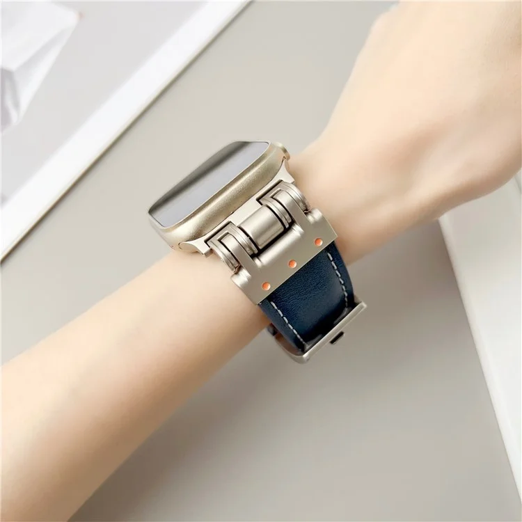 Lederarmband für Apple Watch Series 10 9 8 7 SE 6 5 4 3 2 1 42mm 41mm 40mm 38mm Crazy Horse Textur Armband - Dunkelblau