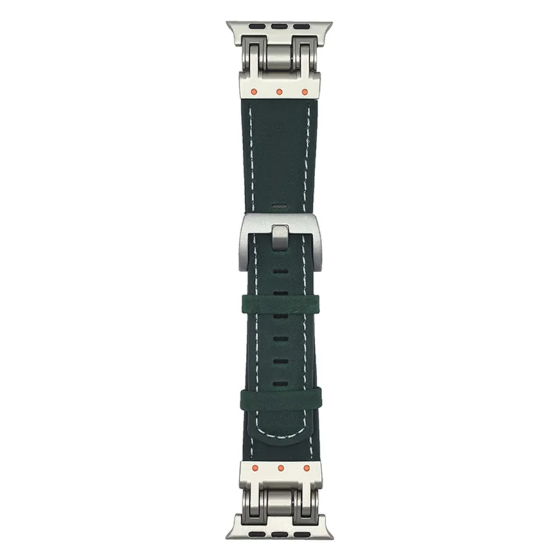 Leather Watch Band For Apple Watch Series 10 9 8 7 SE 6 5 4 3 2 1 42mm 41mm 40mm 38mm Crazy Horse Texture Wrist Strap - Dark Green
