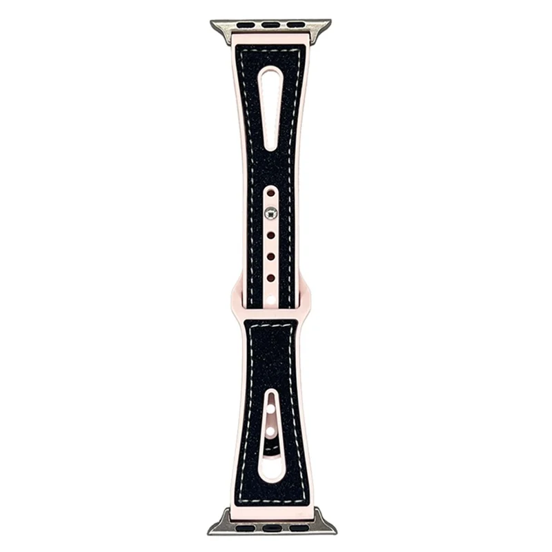 Silicone Glitter Watch Band For Apple Watch Series 10 Ultra 9 8 7 SE 6 5 4 3 2 1 46mm 49mm 45mm 44mm 40mm Wrist Strap - Pink  /  Black