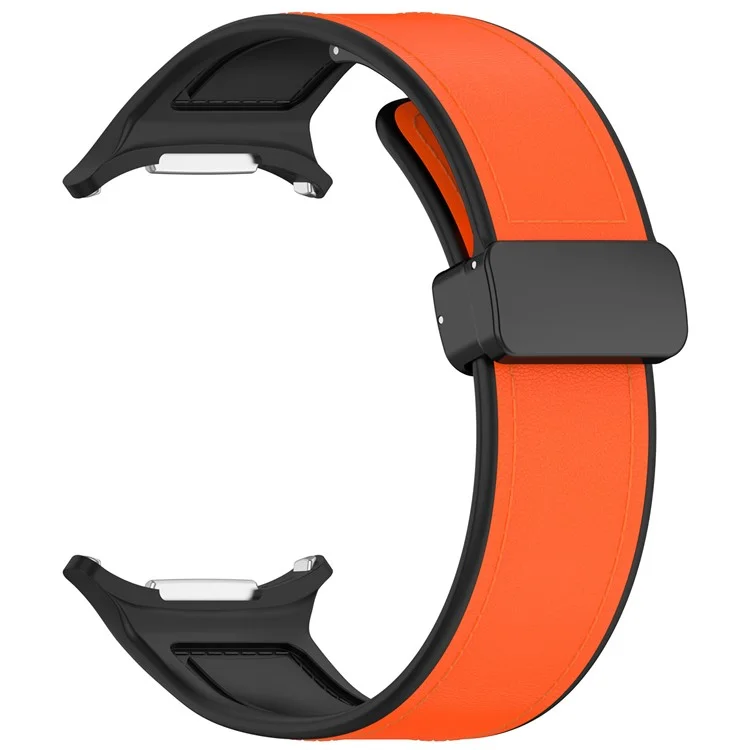 For Samsung Galaxy Watch Ultra 47mm Bands Silicone Leather Coated Watch Strap with Magnetic Buckle - Orange