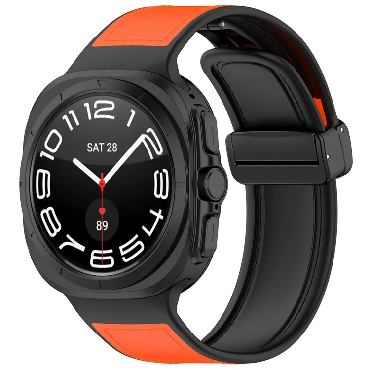 For Samsung Galaxy Watch Ultra 47mm Bands Silicone Leather Coated Watch Strap with Magnetic Buckle - Orange