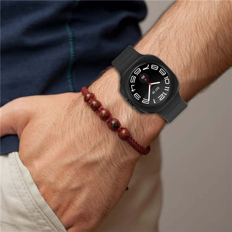 For Samsung Galaxy Watch Ultra 47mm Bands Silicone Leather Coated Watch Strap with Magnetic Buckle - Orange
