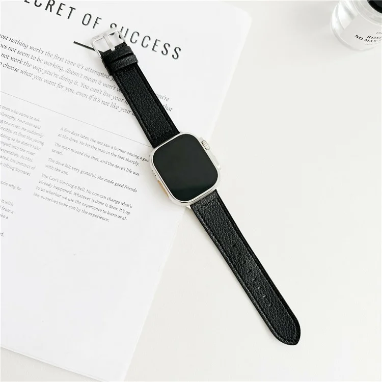 Watch Band For Apple Watch Series 10 Ultra 9 8 7 SE 6 5 4 3 2 1 46mm 49mm 45mm 44mm 40mm Silicone Leather Coated Wrist Strap - Black