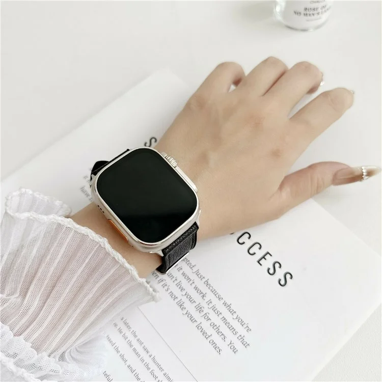 Watch Band For Apple Watch Series 10 Ultra 9 8 7 SE 6 5 4 3 2 1 46mm 49mm 45mm 44mm 40mm Silicone Leather Coated Wrist Strap - Black
