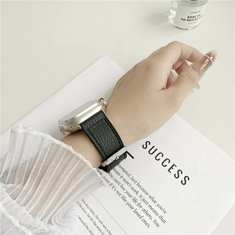 Watch Band For Apple Watch Series 10 Ultra 9 8 7 SE 6 5 4 3 2 1 46mm 49mm 45mm 44mm 40mm Silicone Leather Coated Wrist Strap - Black