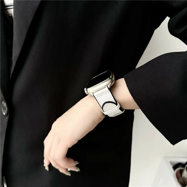 Watch Band For Apple Watch Series 10 Ultra 9 8 7 SE 6 5 4 3 2 1 46mm 49mm 45mm 44mm 40mm Silicone Leather Coated Wrist Strap - Black