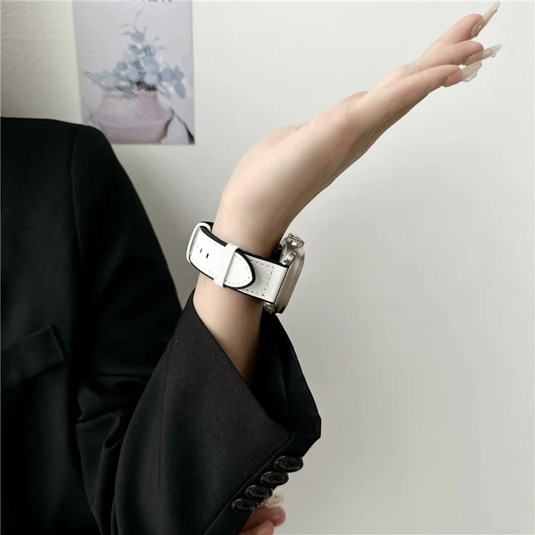 Watch Band For Apple Watch Series 10 Ultra 9 8 7 SE 6 5 4 3 2 1 46mm 49mm 45mm 44mm 40mm Silicone Leather Coated Wrist Strap - Black
