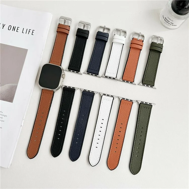 Watch Band For Apple Watch Series 10 Ultra 9 8 7 SE 6 5 4 3 2 1 46mm 49mm 45mm 44mm 40mm Silicone Leather Coated Wrist Strap - Black