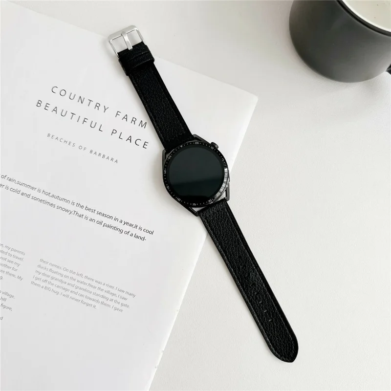 22mm Universal Watch Band For Huawei Watch GT 5 46mm Silicone Leather Coated Wrist Strap - Black