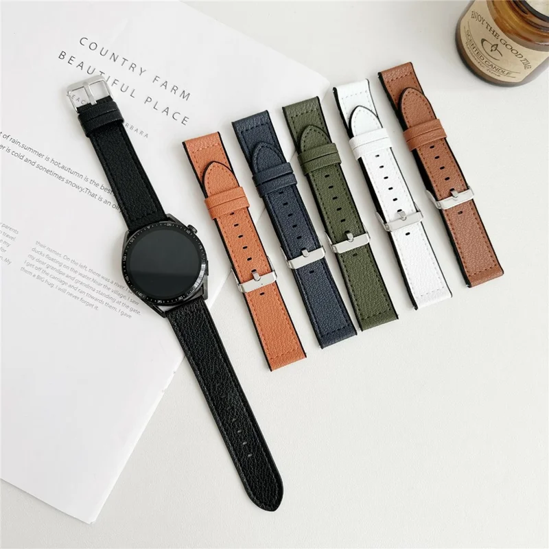 22mm Universal Watch Band For Huawei Watch GT 5 46mm Silicone Leather Coated Wrist Strap - Black