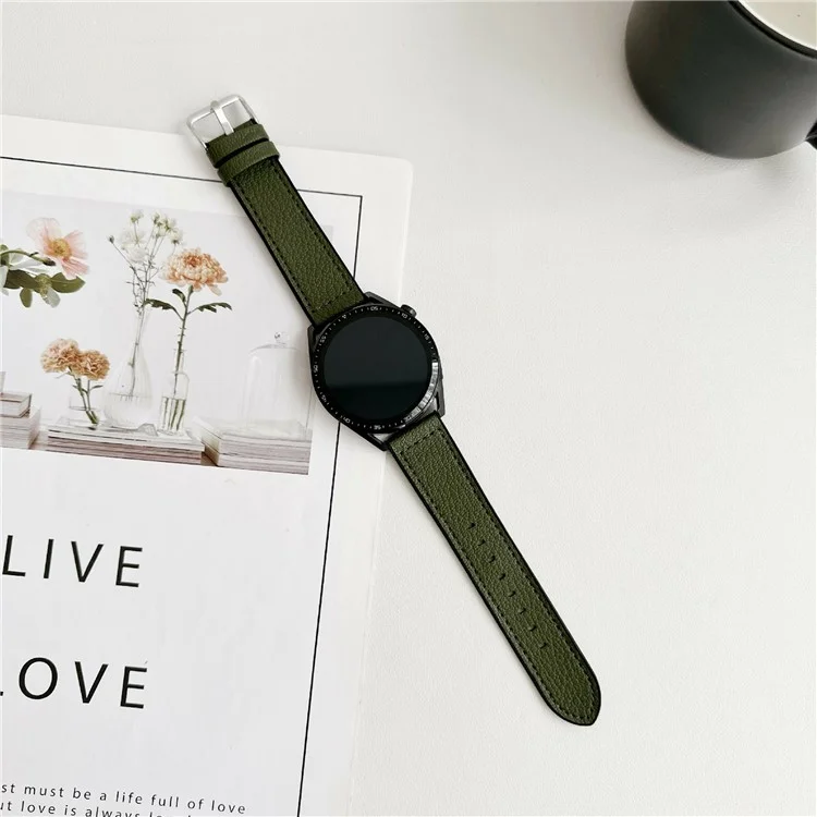 Correa Universal de 20 mm para Samsung Galaxy Watch7 / Watch6 - Banda de Silicona Revestida de Cuero, Color Verde Ejército