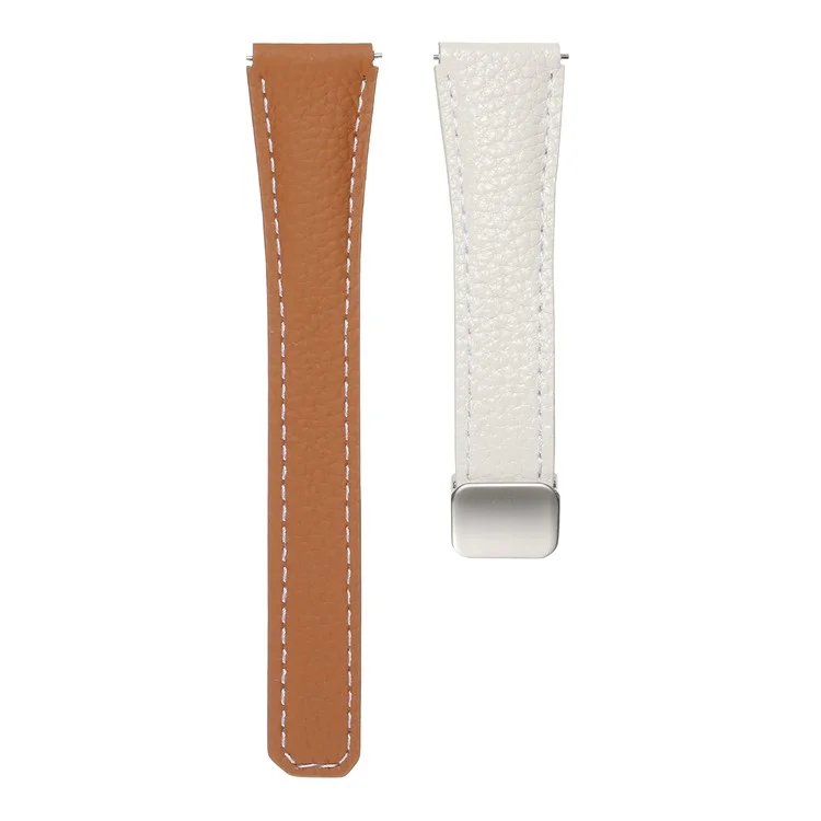 Para Samsung Galaxy Watch7 40mm / 44mm Genuíno Couro de Vaca Pulseira de Relógio 20mm Pulseira de Substituição - Branco+Marrom