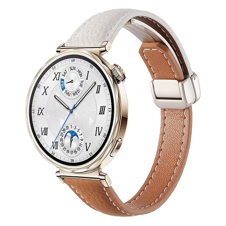 Para Samsung Galaxy Watch7 40mm / 44mm Genuíno Couro de Vaca Pulseira de Relógio 20mm Pulseira de Substituição - Branco+Marrom