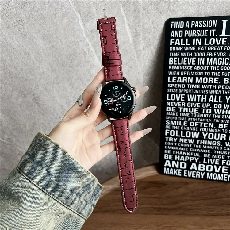 Leather Wrist Straps with Pattern For Huawei Watch GT 5 41mm 18mm Universal Watch Bands - Wine Red