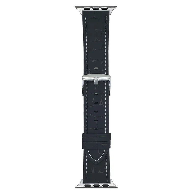 Leather Wrist Straps with Pattern For Apple Watch Series 10 Ultra 9 8 7 SE 6 5 4 3 2 1 46mm 49mm 45mm 44mm 40mm Watch Bands - Black